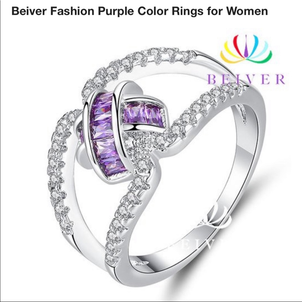 New White gold plated cz amethyst ring